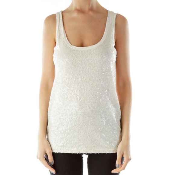 NWOT LOFT Cream Sequined Tank Size S - Picture 3 of 9